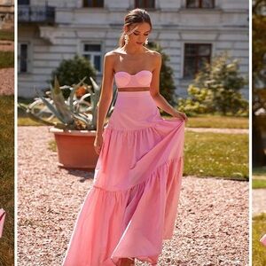 Alamour Pink Bustier Top & Tiered‎ Maxi Skirt Set - Size M